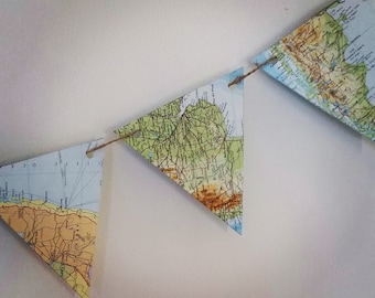 Atlas Garland, Paper Bunting, World Map Banner, Map Bunting, Map Garland, Party Decorations, Party Bunting, Bon Voyage Garland