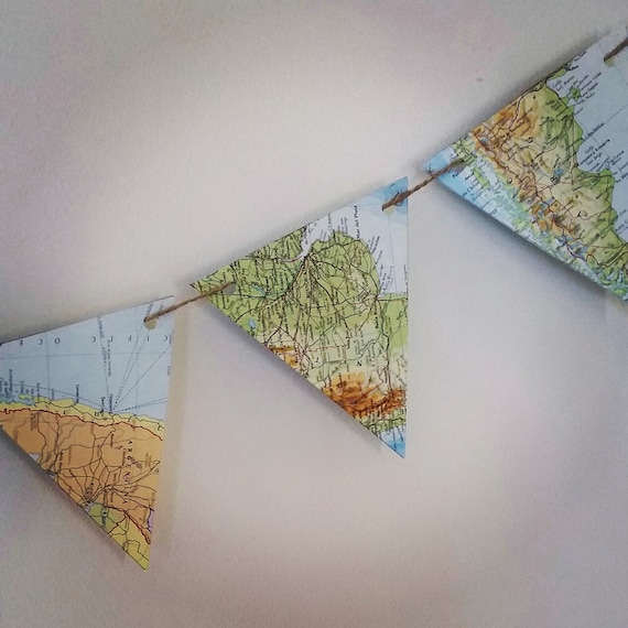 Atlas Garland Paper Bunting World Map Banner Map Bunting Etsy
