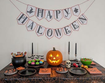 Pancarta de Halloween, banderines de Halloween, decoración de Halloween, decoración de fiesta de Halloween, letrero de Halloween