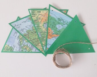 Atlas Garland, Paper Bunting, World Map Banner, Map Bunting, Map Garland, Party Decorations, Party Bunting, Bon Voyage Garland