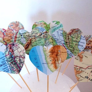 Atlas Cupcake Topper, Landkarte Cupcake Topper, Weltkarte Cupcake Topper, Partydekoration, Bon Voyage Party, Geburtstagsfeier, Hochzeit