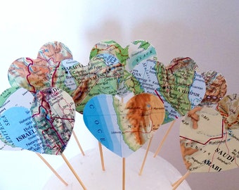 Atlas Cupcake Topper, Map Cupcake Topper, World Map Cupcake Topper, Party Decorations,Bon Voyage Party, Birthday Party,Destionation Wedding
