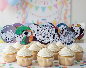 101 Dalmatians cupcake toppers, Up-cycled book, Dalmatians Cupcake Toppers, 101 Dalmatians Party, Cake Decor, 101 Dalmatians Cupcake