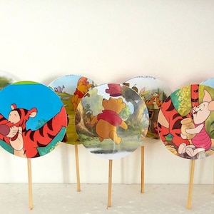 Winnie the Pooh cupcake toppers, Up-cycled book, Winnie the Pooh and Friends Cupcake Toppers, Winnie the pooh Party, Cake Decor,