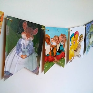 Snooze and Snore Bunting, Eric Kincaid book page banner, garland party decoration, Mouse Pennants, Party Garland Flags, Nursery Bunting