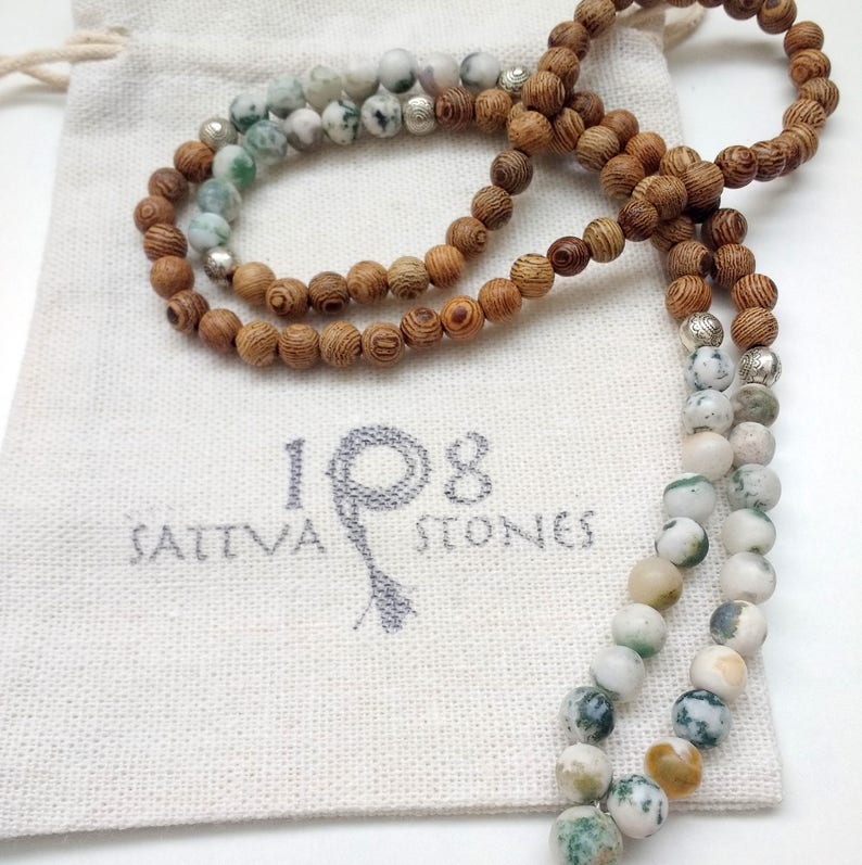 Earth Mala Jichimu wood /& Tree Agate