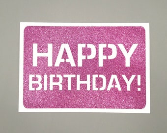 HAPPY BIRTHDAY CARD Glitter pink birthday card greetings