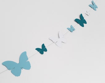 Butterfly Garland, Butterflies, Window Decoration, Home Decor, Party Decor, Light Blue, Turquoise, White