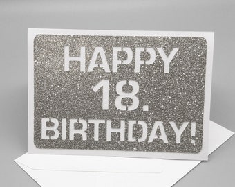 Geburtstagsgeschenk Geburtstagskarte HAPPY 18. BIRTHDAY Postkarte Geschenk Grußkarte in Silber GLITTER