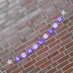School enrollment garland SCHOOL CHILD with stars in silver GLITTER for boys and girls