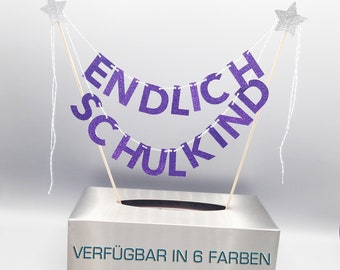 School enrollment cake decoration Mini garland Table garland Table decoration FINALLY SCHOOLCHILD Glitter for a cake School introduction cake topper