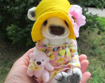 Handmade Miniature White Teddy Bear, Gift for Mom (5.9" Tall)