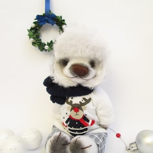 Little christmas  teddy bear  5&quot;9 Handmade teddy bear in a Christmas sweater little soft bear teddy bear in a New Year&#39;s suit