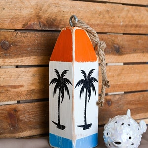 Handcrafted Palm Tree Lobster Buoy: Coastal Beach House Decor