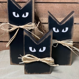 Farmhouse Halloween, Country Black Cats, Halloween Cats, Rustic Black Cats - Set of three Black HalloweenCats