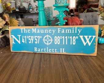 Personalized Family Name Coordinates Sign: Coastal Nautical Decor