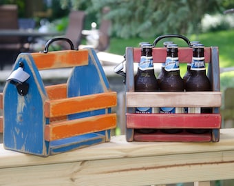 Wood Beer Caddy, Beer Carrier, Beer Tote, Rusic, Wedding Gift, House Warming - Pick your color