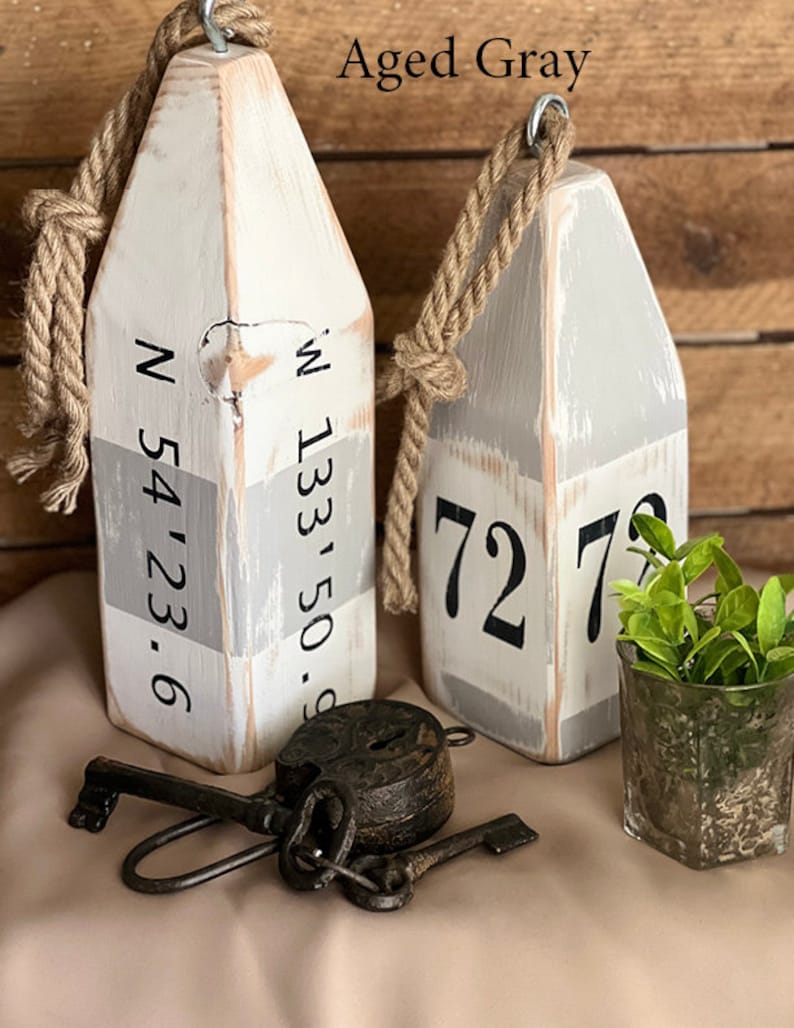 House number Buoy Latitude/Longitude Buoy Nautical Décor Beach House Décor image 5