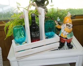 Wood Wine Caddy, Wine Carrier, Wine Tote, Rusic, Wedding Gift, House Warming - Pick your color