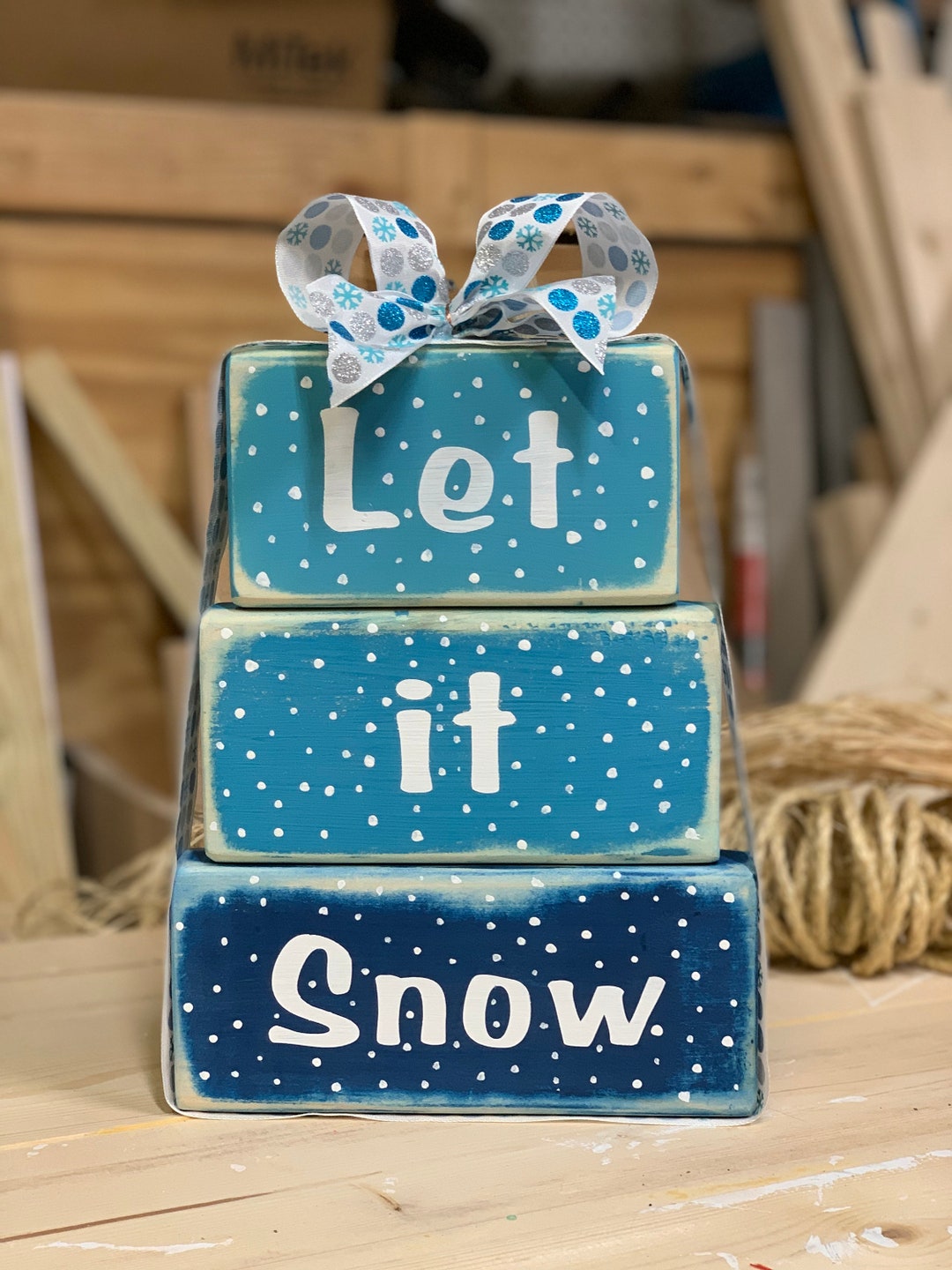 Let It Snow Wooden Block Sign: Winter Christmas Decor - Etsy