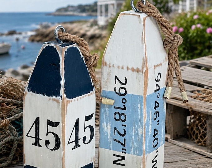 Personalized Lobster Buoy with House Number or Coordinates | Nautical Coastal Home Decor