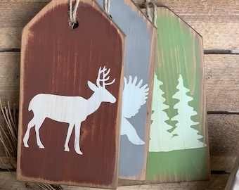 Rustic Cabin Cedar Signs, Wood Door tags, Woodsy Decor,  Rustic and Distressed Cabin Decor