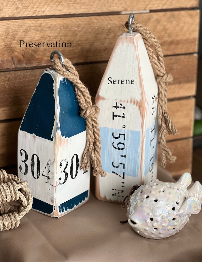 House number Buoy Latitude/Longitude Buoy Nautical Décor Beach House Décor image 1