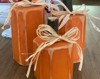 Rustic Wood Pumpkin Set: Farmhouse Fall Thanksgiving Décor