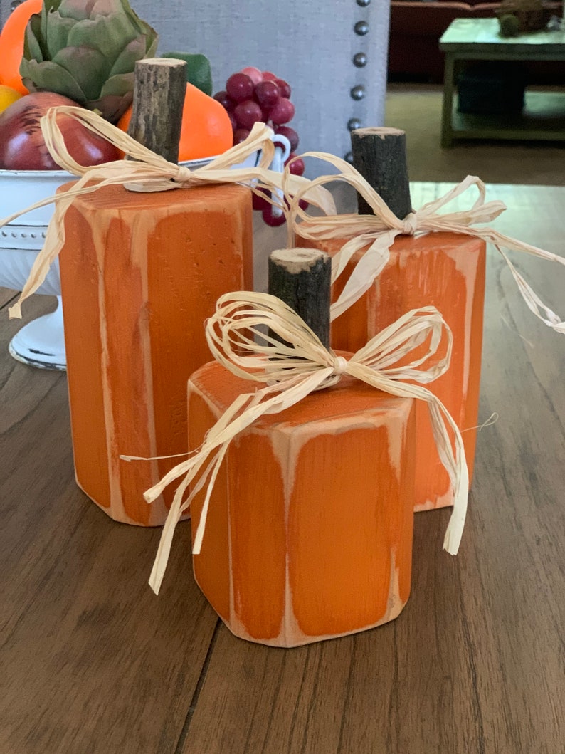 Farmhouse Fall Decor Three Piece Pumpkin Set Wood pumpkins image 0