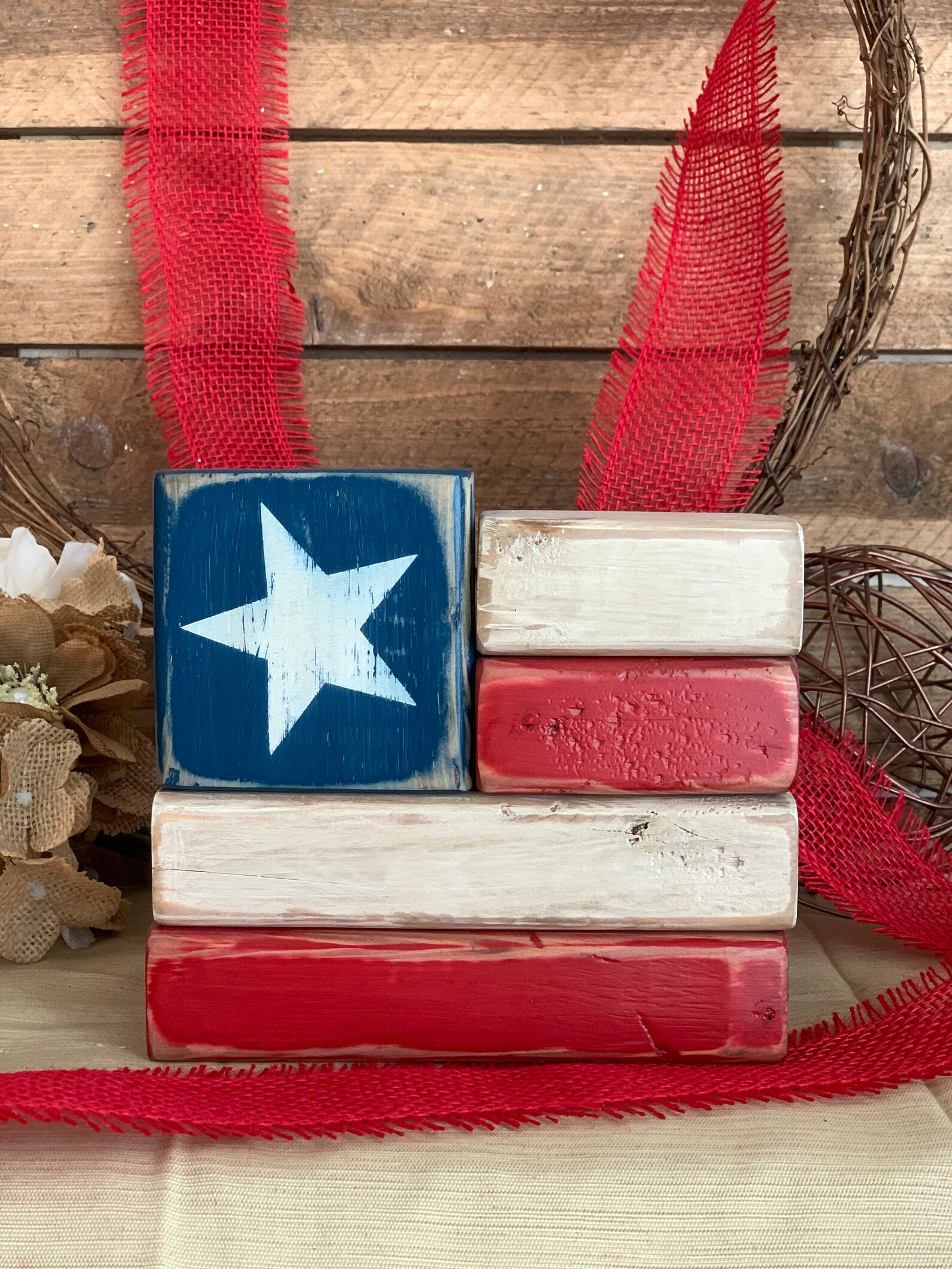 Wooden Block Decor Patriotic Block Set Shelf Sitter Gift Etsy