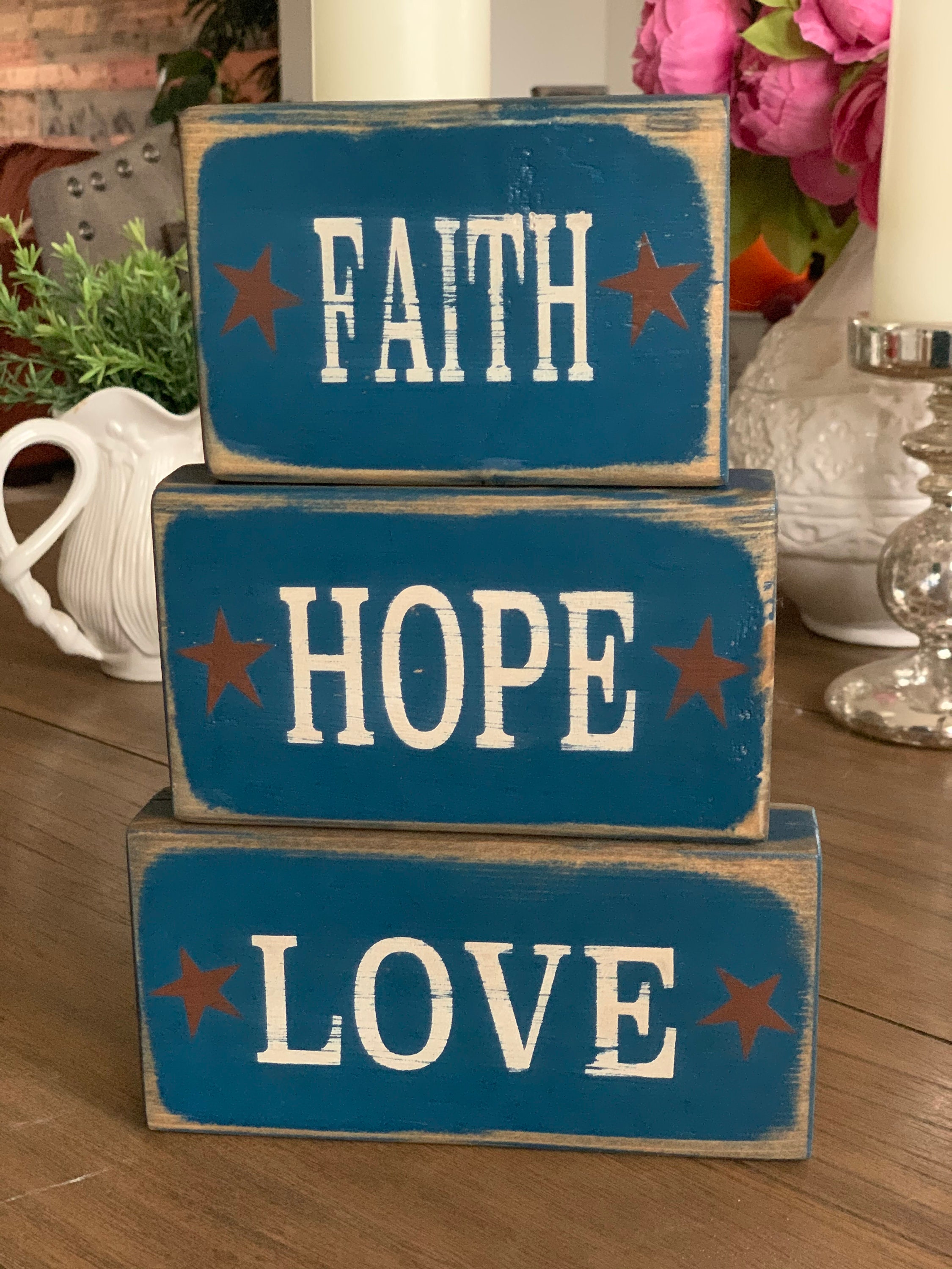 Wooden block Sign Stacked Block Sign Shelf Sitter Gift for Etsy