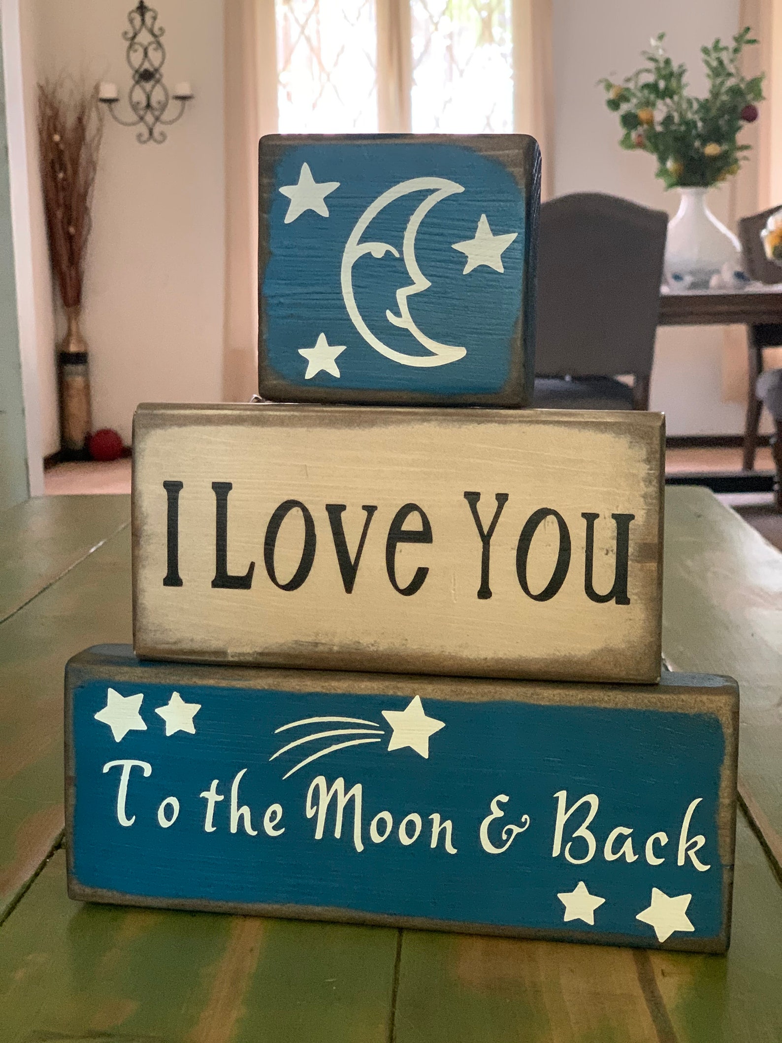 Wooden block Sign Stacked Block Sign Shelf Sitter Gift for Etsy