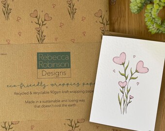 Botanical Valentine's Gift wrap set | Blooming Love Eco Wrapping Paper & Card Set