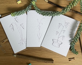 Set of 3 botanical greeting cards - part of the Anthrotanical range from Moonchild x Rebecca Robinson Designs collab. eco friendly blank