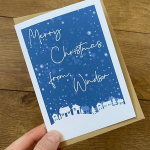 5 BENUTZERDEFINIERTE WEIHNACHTSKARTEN: maßgeschneiderte, verschneite Winterszene, auf Ihre Region oder Ihren Namen beschränkt. Custom Karte, Frohe Weihnachten, Nadolig Llawen Brauch