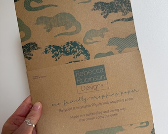 Wildlife Wrapping Paper | Recycled Kraft Gift Wrap Sheets | Otter Frog Flamingo Bird Designs | Eco Friendly Any Occasion Unisex Wrap