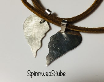 Silver pendant "For lovers", on leather strap