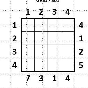 Puede incluir: Cuatro cuadrículas en blanco y negro con los números del 1 al 4 en la parte superior y los números del 1 al 4 en el lado izquierdo. Cada cuadrícula tiene números en la fila inferior. Las cuadrículas están etiquetadas como GRID - 301, GRID - 302, GRID - 303 y GRID - 304.