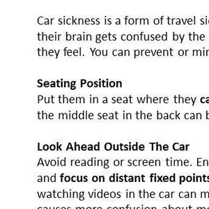 Downloadable printable help advice on preventing car sickness motion sickness in children using free techniques