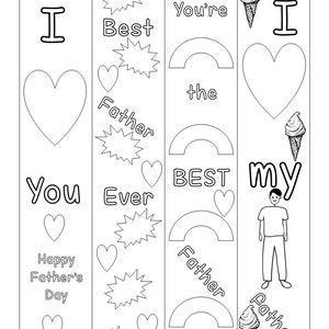 Father&#39;s Day Colouring DIY Bookmarks | Set of 4 Father bookmarks | Father&#39;s Day Gift | Father&#39;s Day Activity | Kids Quick Gift for Father