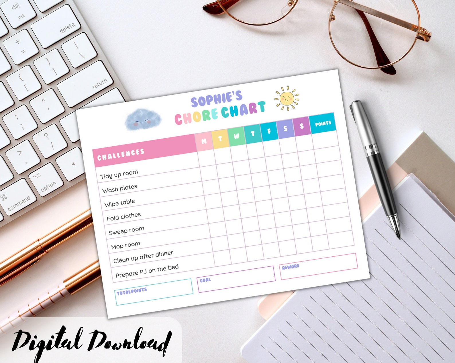 Chore Chart for Kids Printable Weekly Chore Chart for - Etsy