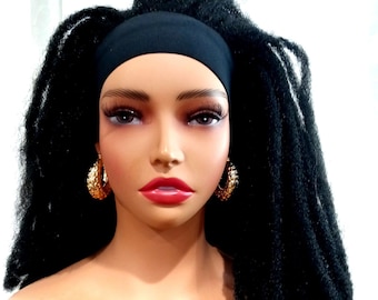 Peluca de pelo rizado estilo Marley de crochet hecha a mano (banda de 35 cm)