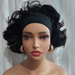 Band curly bouncy wig, beautiful human hair blend