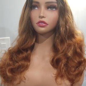 Ready to ship long Lace front wavy human hair blend wing with black root