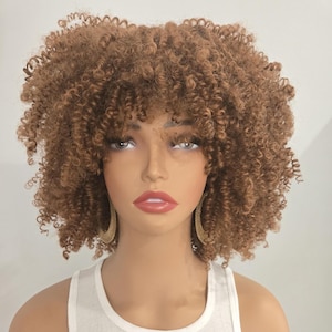Ready to ship fabulous Ginger  Afro Spiral Curly Wig with bangs – Voluminous Textured Hair for Bold Style