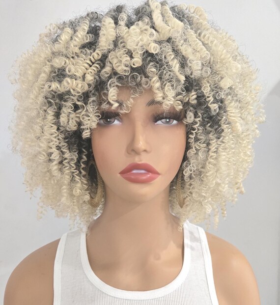 Black Root Afro Spiral Curly Wig: Gray Highlight Tips  display picture 1