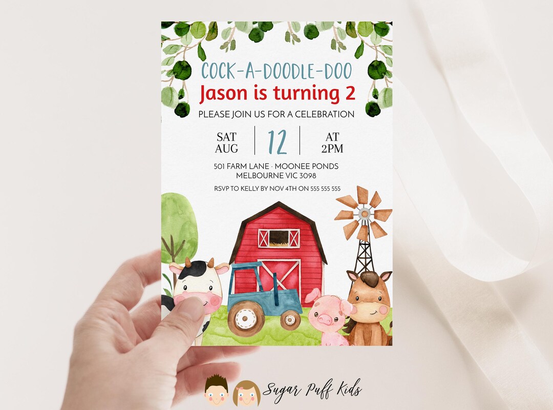 Editable Boys Farm Birthday Invitation, Printable Invitation, Blue ...