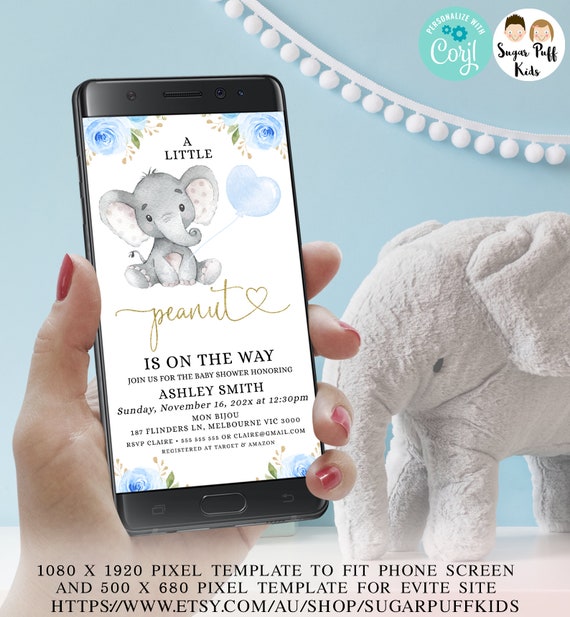 editable-a-little-peanut-is-on-the-way-baby-shower-electronic-invite-elephant-themed-baby