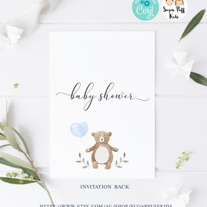 Printable Bearly Wait Baby Shower Invitation, Bearly Wait Folding Card, Teddy Bear Baby Shower Inserts, Diaper Raffle, Book Request, Corjl image 3