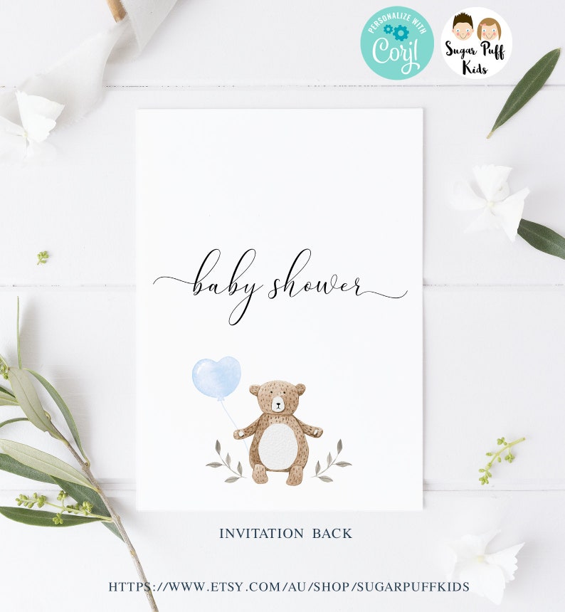 Printable Bearly Wait Baby Shower Invitation, Bearly Wait Folding Card, Teddy Bear Baby Shower Inserts, Diaper Raffle, Book Request, Corjl image 3